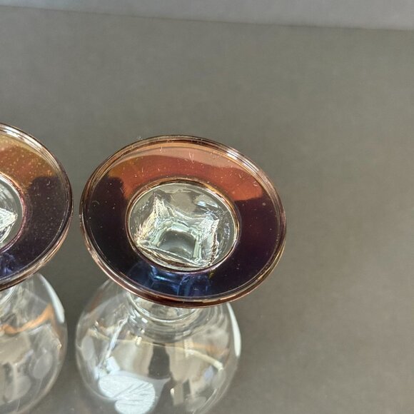 Vintage Gold Rim Etched Glass Cordial Goblets Set Of 4 With Iridescent Base - Picture 5 of 6